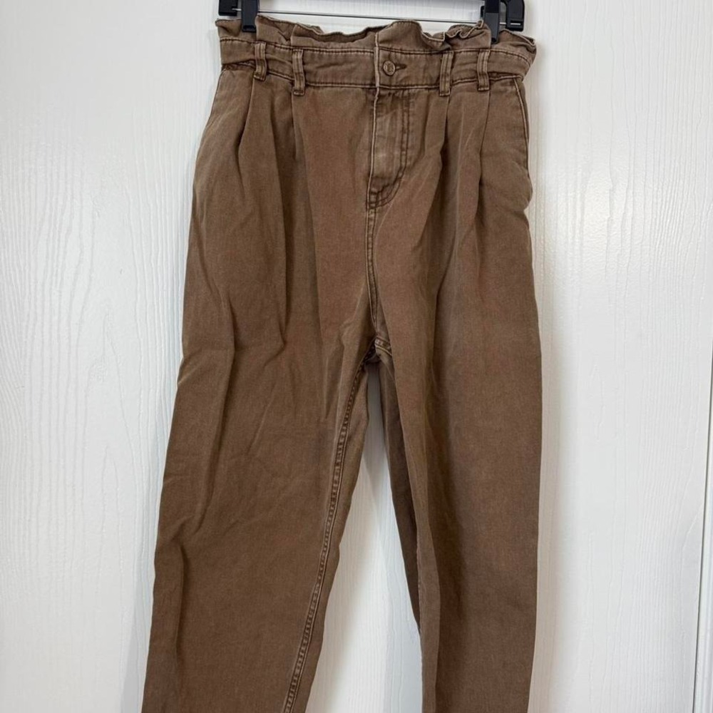 Zara Brown Women's Straight Leg Paper Bag Style High Rise Trouser Pants Size 4